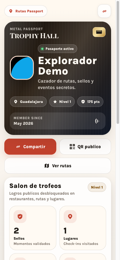 Pantalla del perfil de Sellito con sellos, nivel y salón de trofeos